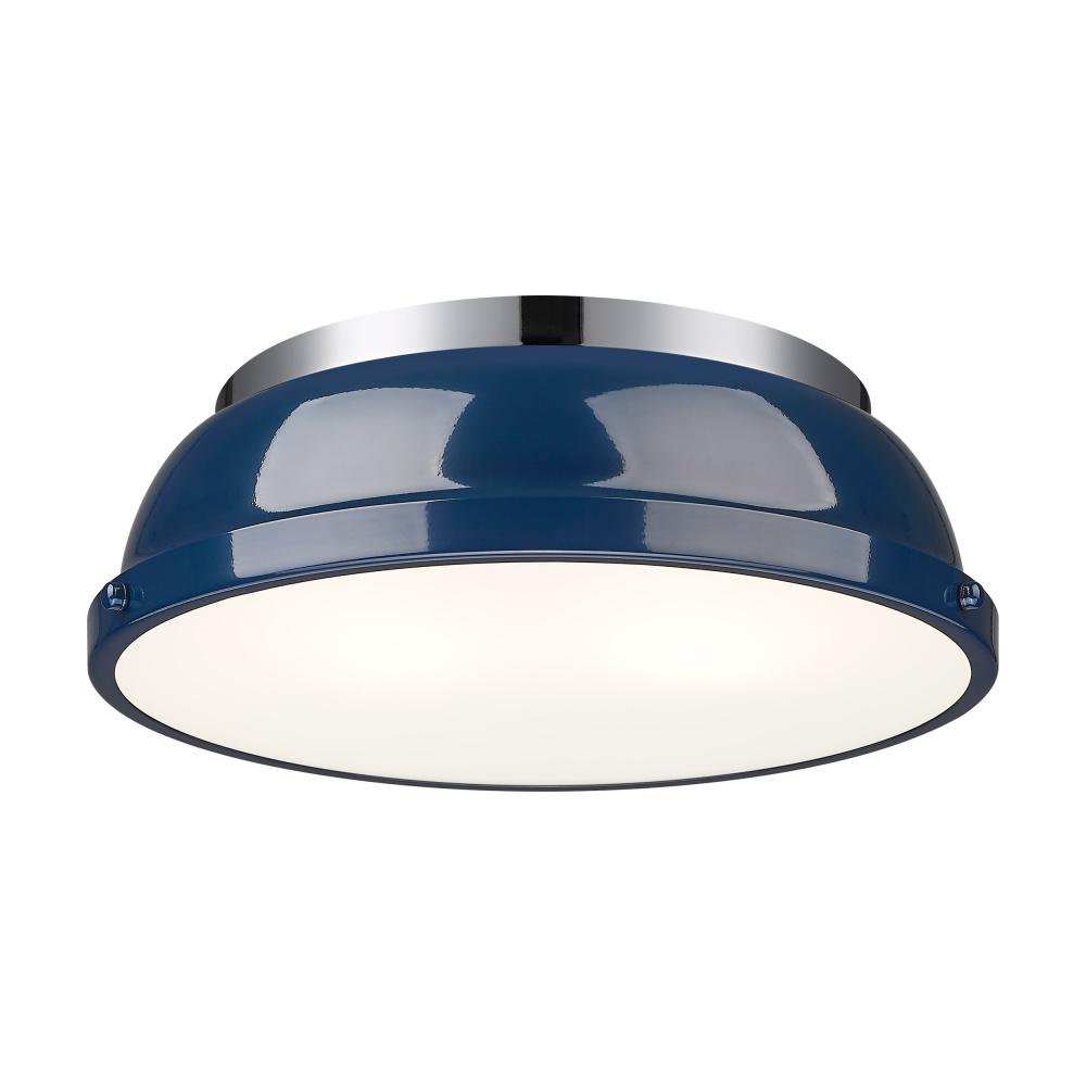 Yep by Golden Lighting Duncan 2-light Flush Mount in Chrome and Navy Blue shade